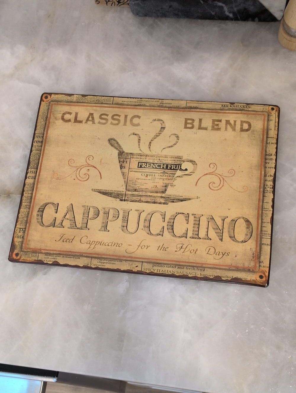 Classic Blend Cappuccino Wall Plaque - Beige Yellow Coffee Decor